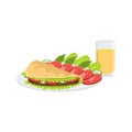 Omelet With Vegetables And Juice Breakfast Food Drink Set