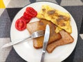 omelete with baked bread