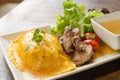 omelete rice with grilled pork Royalty Free Stock Photo