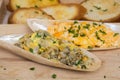 Omelets with Butter clams on shell and bread Serving style