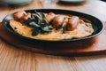 Omelette with chorizo sausage, herbs and tomatoes Royalty Free Stock Photo