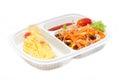 Omelette With Fresk Salad In White Plastic Box.