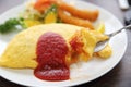 Omelette with fried rice and shrimp tempura Japanese food Royalty Free Stock Photo