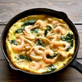 Omelette with mushroom, spinach and shrimps Royalty Free Stock Photo