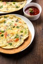 Omelette / omelette chapati roll or Indian bread or roti rolled with omlet. Royalty Free Stock Photo