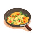 Omelette Scrambled Eggs as Tasty Dishes with Egg Ingredient Served in Frying Pan Vector Illustration