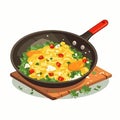 Omelette Scrambled Eggs as Tasty Dishes with Egg Ingredient Served in Frying Pan Vector Illustration