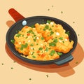Omelette Scrambled Eggs as Tasty Dishes with Egg Ingredient Served in Frying Pan Vector Illustration