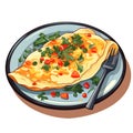 Omelette Scrambled Eggs as Tasty Dishes with Egg Ingredient Served on plate Vector Illustration