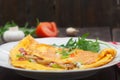 Omelette stuffed with ham, cheese and mushrooms on a plate Royalty Free Stock Photo