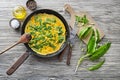 Omelette with wild garlic leaves, healthy spring food