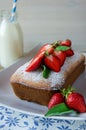 Omemade cake with strawberries on the table Royalty Free Stock Photo
