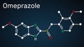 Omeprazole, C17H19N3O3S molecule. It is used to treat gastric acid-related disorders, peptic ulcer disease, gastroesophageal