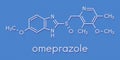 Omeprazole dyspepsia and peptic ulcer disease drug proton pump inhibitor molecule. Skeletal formula.