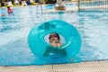 Omer, ISRAEL -June 27,Boy in an inflatable pool with a blue circle - Omer, Negev, June 27, 2015 in Israel