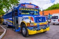 OMETEPE, NICARAGUA, MAY, 14, 2018: Outdoor view of old american school bus made over and reused in Central America. They