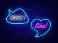 Omg and like neon lettering. Speech bubble. Shiny calligraphy. Glowing quote. Chatting box. Vector stock illustration