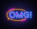 OMG neon sign vector. OMG pop art Design template neon sign, light banner, neon signboard, nightly bright advertising