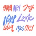 OMG NO, Joy, New Idea, Yes OK, Look. Hand drawn lettering logo set for social media content Royalty Free Stock Photo