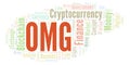OMG or OmiseGO cryptocurrency coin word cloud.
