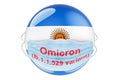 Omicron Covid-19 variant B.1.1.529 in Argentina, concept. Argentinean flag with medical mask. 3D rendering Royalty Free Stock Photo