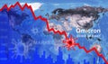 Omicron COVID-19 variant effect to business, graph of stock market on world map Royalty Free Stock Photo