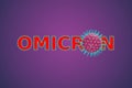 Omicron COVID-19 variant poster, panoramic banner with coronavirus germs. Microscopic view of coronavirus in cell. Concept of Royalty Free Stock Photo