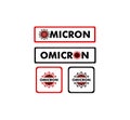 Omicron mutated virus of COVID icon. Danger zone red black sign variation stickers. Disease prevention, control and management