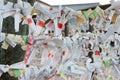 Omikuji tie at Achi Shrine in Kurashiki, Okayama, Japan. The Omikuji tie is made to drive away bad