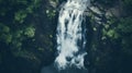 Ominous Aerial View Of Forest Waterfall: Hyper-detail, Duotone Colors