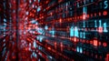 Ominous data breach symbols illuminated in red amidst code on a dark sleek virtual screen