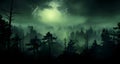 an ominous, full moon in the sky above trees and mountains Royalty Free Stock Photo