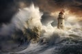 Ominous Lighthouse storm winter. Generate Ai Royalty Free Stock Photo
