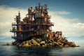 Ominous Rusty fortress sea. Generate Ai Royalty Free Stock Photo