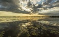 Ominous stormy sky reflection over natural lake