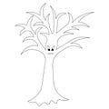 Ominous tree. Sketch. An eerie grimace. The mouth is sewn up. Vector illustration. Curved branches. Halloween. Royalty Free Stock Photo