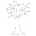 Ominous tree. Sketch. An eerie grimace. Vector illustration. Outline on an isolated white background. Royalty Free Stock Photo