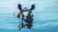 Ominous Vibes: A Surreal Rhino Submerged In Blue Water Royalty Free Stock Photo