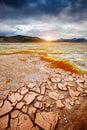 Ominous view geothermal area Hverir Hverarond. Location place Royalty Free Stock Photo