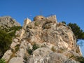 Omis, Croatia - July 23, 2021: Historic Mirabela Fortress above the town of Omis