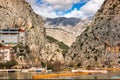 Omis Croatia karst mountains boats, houses & hotels Royalty Free Stock Photo