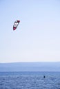 OMIS, CROATIA, SEPTEMBER 18, 2020 - Tourists enjoying kitesurfing during a windy sunny day in Omis Resort, Croatia. Royalty Free Stock Photo