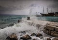 Omis harbor at sea storm Royalty Free Stock Photo