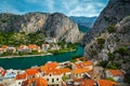 Omis resort with Cetina river and canyon in Dalmatia, Croatia Royalty Free Stock Photo