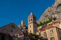 Omis - Scenic view of Saint Michael church and Mirabela Fortress (Peovica) in old town of Omis, Split-Dalmatia, South Croatia Royalty Free Stock Photo