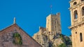 Omis - Scenic view of Saint Michael church and Mirabela Fortress (Peovica) in old town of Omis, Split-Dalmatia, South Croatia Royalty Free Stock Photo