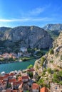 Omis town, canyon of the Cetina river and rocky Dinara mountains, top view from Mirabella Peovica fortress, Dalmatia, Croatia Royalty Free Stock Photo