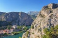 Omis town, canyon of the Cetina river and rocky Dinara mountains, top view from Mirabella Peovica fortress, Dalmatia, Croatia Royalty Free Stock Photo