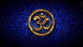 Omkara Hinduism Symbol Gold Texture Glitter Dust Reveal On Blue Shiny Grunge Grain Texture Effect