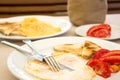 Omlette with toast bread and tomatoes